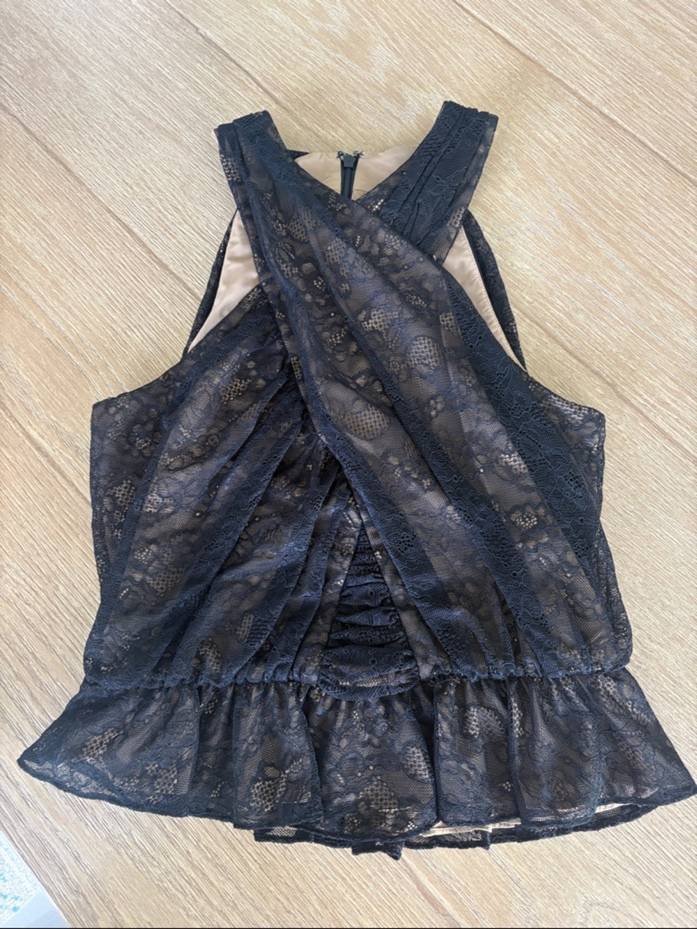 Veronica Beard Black Lace Sleeveless Peplum Top